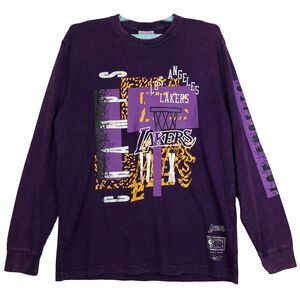 LA Lakers Mitchell & Ness NBA L Large Longsleeve Shirt Acid Wash Purple‎ NWT